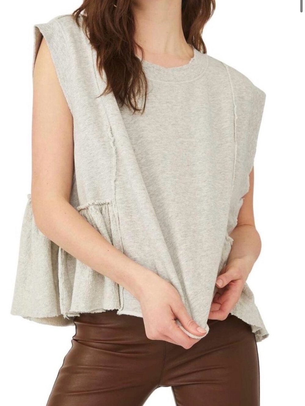 We The Free Sleeveless Ruffle-Hem Tank in Light Heather Gray